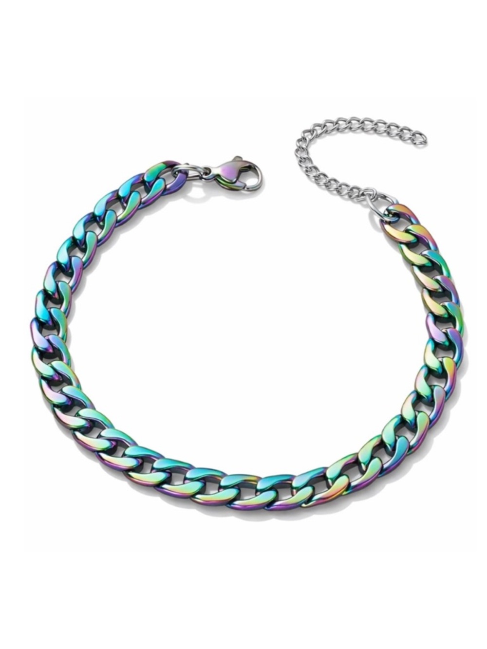 Rainbow Oil Slick Cuban Link Chain Bracelet | Stainless Steel Adjustable